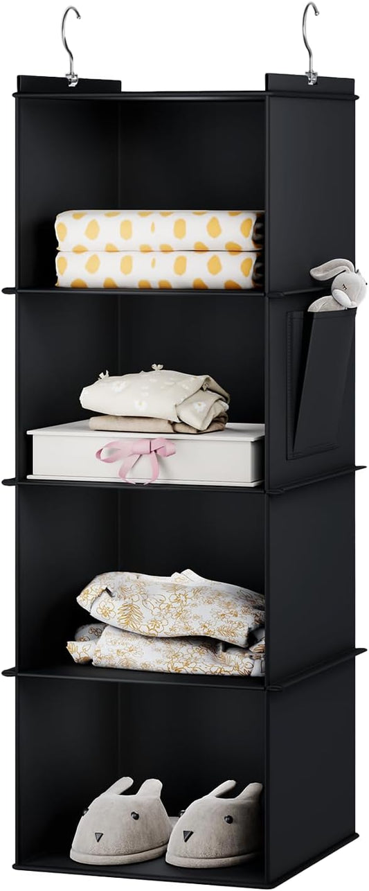 Hanging Closet Organizer, 4-Shelf Closet Hanging Storage Shelves, Black-NeatNest