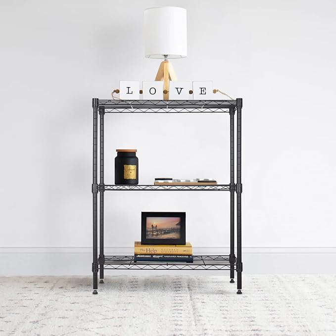 BestOffice 3-Shelf Adjustable Metal Storage Shelves Wire Shelving Unit Organizer Wire Rack 450Lbs Capacity for Small Places Kitchen Garage 23Lx13.2Wx30.2H,Black-NeatNest