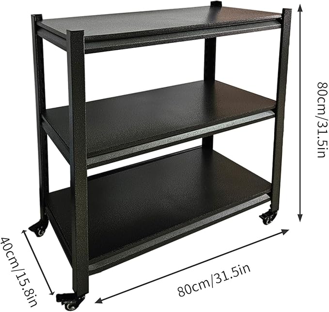 3-Tier Garage Storage Shelves,Heavy-Duty Unit with Wheels,Easy to Assemble Adjustable Metal Garage Shelving for Kitchen Warehouse Tool Room(Size:80cmX40cmX80cm)