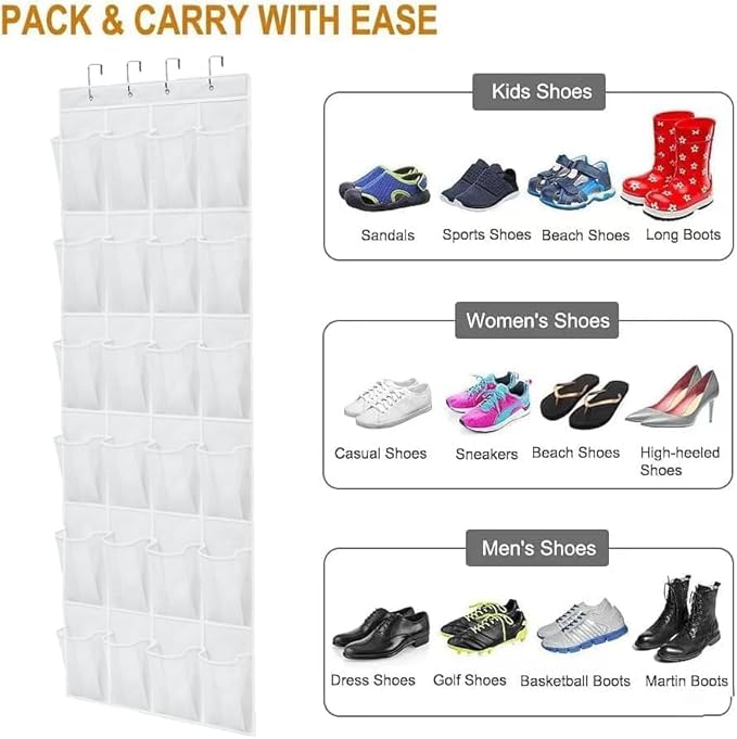 Over the Door Shoe Organizer Shoe Rack for Door Hanging Shoe Organizer (White, 24 pockets)-NeatNest