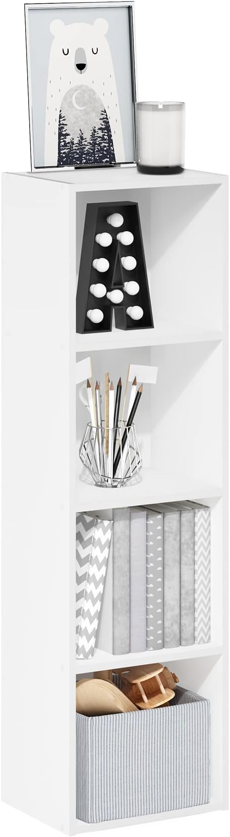 Furinno Luder Bookcase / Book / Storage, 4-Tier Cube,White-NeatNest