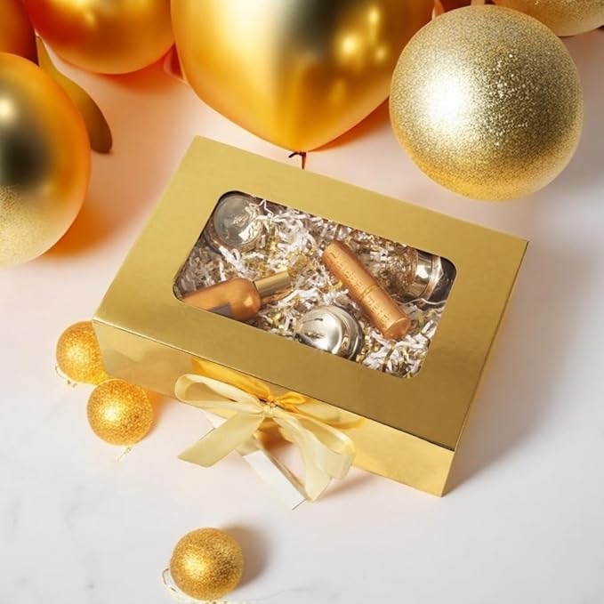 Gold Gift Box for Presents with Ribbon 10.8x7.5x3.5 Inches Clear Gift Box with Window Magnetic Closure Gift Boxes with Lids-NeatNest