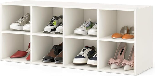 Giantex Shoe Bench 8 Cubes, 40" Entryway Bench with Storage, 8-Cubby Shoe Rack, Shoe Organizer Storage Cabinet for Entryway, Hallway, Mudroom, Living Room, Bedroom, Support up to 500 lbs, White