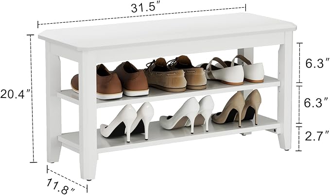 Wood Shoe Rack Bench for Entryway, 2 Tier Shoe Rack for Front Door Entrance, Shoe Bench with Shoe Storage for Entryway, Bedroom, 31.5"-NeatNest