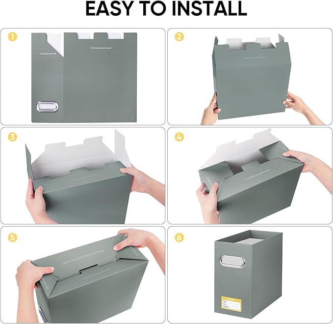 BALEINE File Organizer Box, Cardboard File Folder Organizer with Handle for Letter Size, Portable Collapsible Hanging Filing Box for Home Office Document Storage (4 Pack, Grey)-NeatNest
