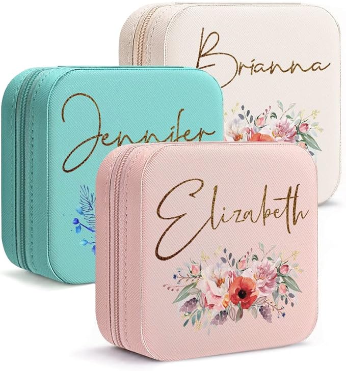 DayOfShe Bridesmaid Proposal Gifts Personalized Travel Jewelry Box-Leather Small Jewelry Organizer for Maid of Honor Gift for Bridesmaids-NeatNest