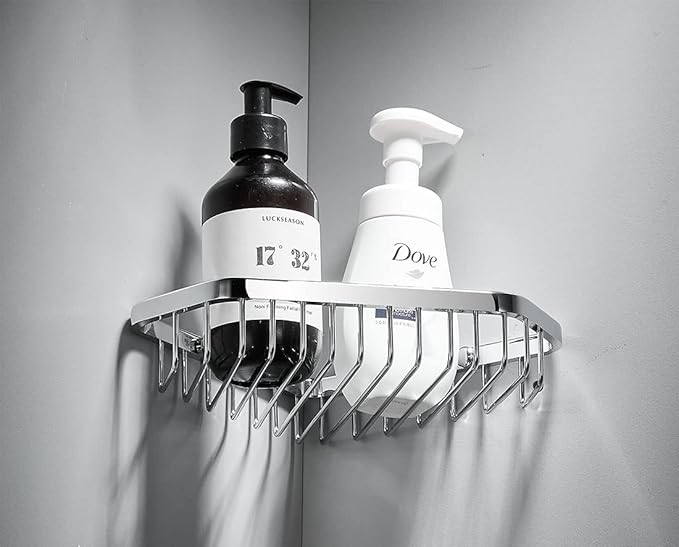 Corner Shower Caddy Basket,Shampoo Holder for Shower Wall,Inside Shower Shelf Bathroom Organizer,Solid Brass Material in Polished Chrome