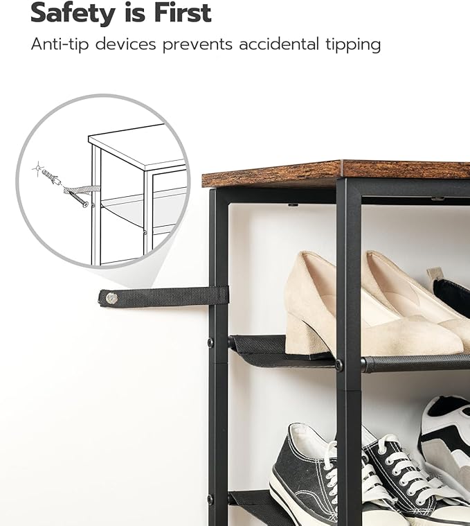 HOOBRO Shoe Rack, 5 Tier Shoe Storage Organizer with 4 Oxford Fabric Shelves and Top Panel, Holds 16-20 Pairs of Shoes, for Entryway and Closet, Industrial, Rustic Brown BF50XJ01-NeatNest