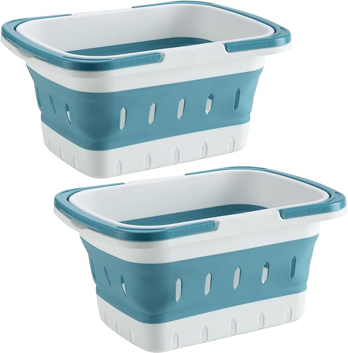 2 Pack Portable Shower Caddy Tote, Plastic Storage Collapsible Basket with Handles, Box Organizer Bin for Bathroom, Kitchen, College Dorm,Gym (Blue 2 pack) (Blue 2 pack)-NeatNest