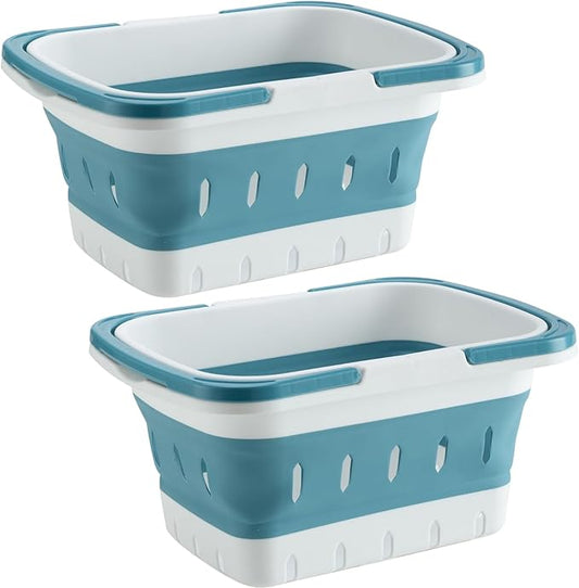 2 Pack Portable Shower Caddy Tote, Plastic Storage Collapsible Basket with Handles, Box Organizer Bin for Bathroom, Kitchen, College Dorm,Gym (Blue 2 pack) (Blue 2 pack)-NeatNest