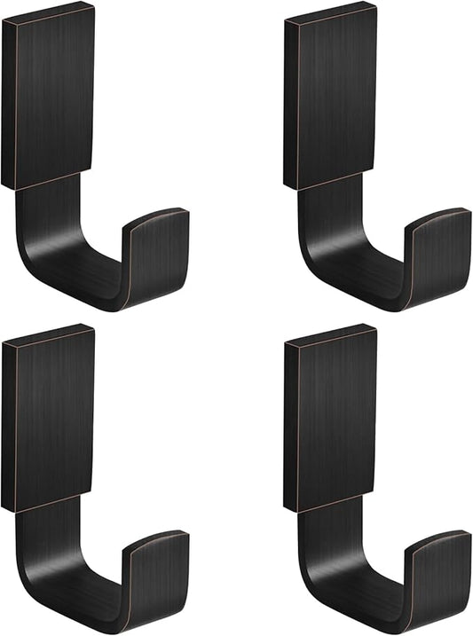 BESy Brass Clothes Hook Single Towel Hook for Bathroom Kitchen Garage Square Style Robe Hooks Coat and Hat Hook, Self Adhesive with Glue or Wall Mounted with Screws, Four Packs, Oil Rubbed Bronze-NeatNest