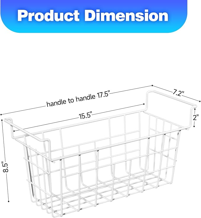 17.5 Inch Metal Wire Freezer Bins - 2Pack Deep Freezer Organizer with Hanging Handles, Freezer Baskets