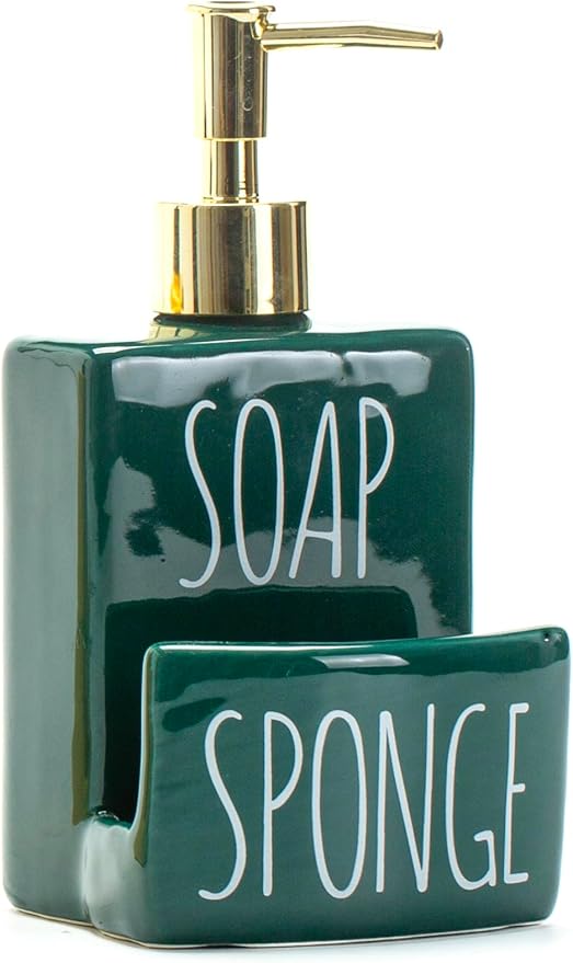 Ceramic soap Dispenser with Sponge Holder for Kitchen Sink Bathroom Counter top Storage and Organization (Green)-NeatNest