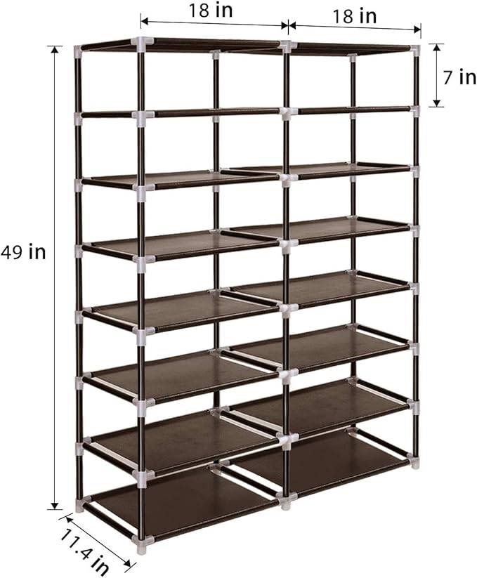 ERONE Shoe Rack Storage Organize, 28 Pairs Portable Double Row with Nonwoven Fabric Cover Shoe Shelf Cabinet for Closet-NeatNest