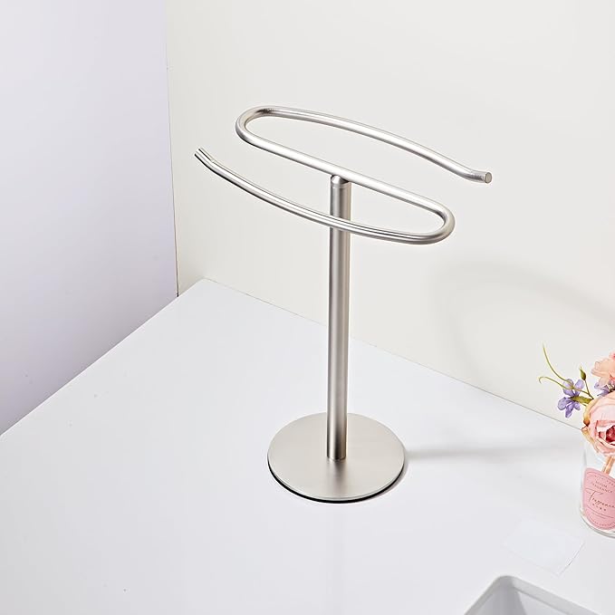 Brushed Nickel Hand Towel Holder Stand, Free-Standing Towel Rack, SUS304 Stainless Steel Towel Bar Rack Stand, Tower Bar for Bathroom Kitchen Vanity Countertop…-NeatNest