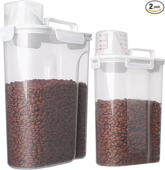Dog Food Storage Container, 5-7 Lbs Airtight Pet Food Container, Cat food Container Dispenser with Portable Handle, Pouring Spout and Measuring Cup for Dogs Cats 2Pack White/6Qt-NeatNest