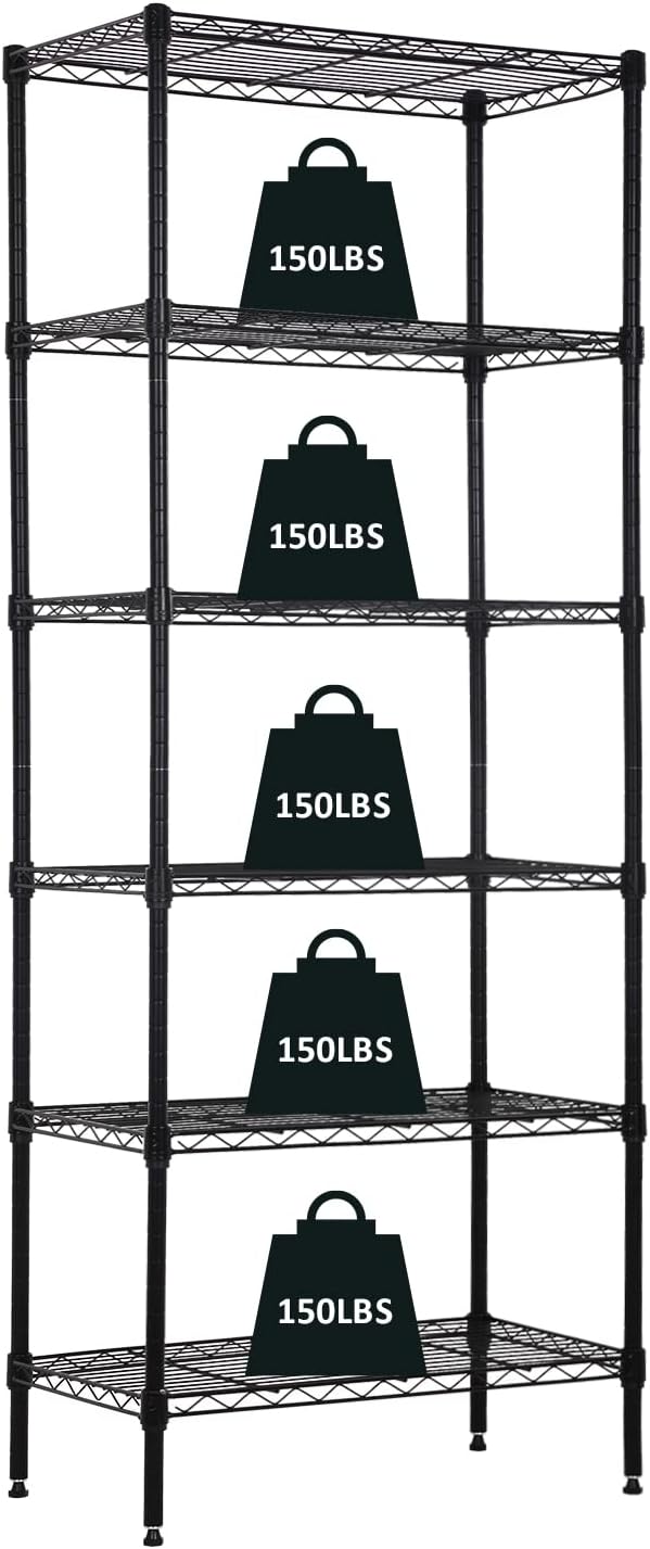 6-Tier Wire Shelving Unit Storage Shelves Metal Shelves 60"x23"x13" Heavy Duty Metal Storage Rack Wire Rack NSF Height Adjustable for Home Kitchen Bathroom Garage Shelving(Black)
