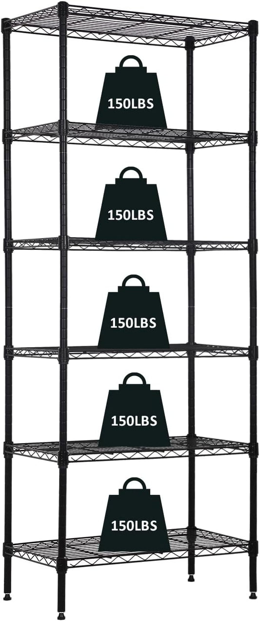 6-Tier Wire Shelving Unit Storage Shelves Metal Shelves 60"x23"x13" Heavy Duty Metal Storage Rack Wire Rack NSF Height Adjustable for Home Kitchen Bathroom Garage Shelving(Black)