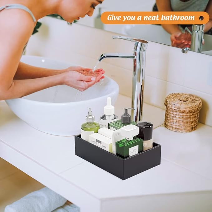 Black Bamboo Drawer Organizer - Silverware&Utensil Holder Organizer for Kitchen Drawers, Multi-Use Drawer Dividers Boxes for Bathroom Counter，Cabinet, Garage, Office Desk, Makeup, Jewelry (9"6"2.5")-NeatNest