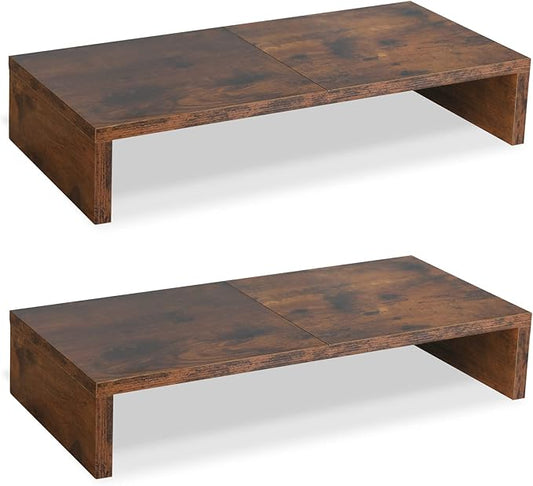 TEAMIX 2 Pack Monitor Stand Riser-20 inch, Wooden Tabletop Shelf for TV/PC/Laptop/Printer, Rustic Brown Monitor Riser with Storage, Computer Stand Ergonomic Design-NeatNest