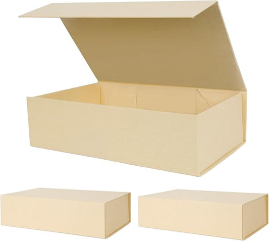 Aimyoo Striped Brown Collapsible Gift Box with Magnetic Closure Lids 10.5x7x3 in, Bridesmaid Groomsmen Proposal Boxes, Medium Rectangle Box for Present Graduation Storage 3 Pack-NeatNest