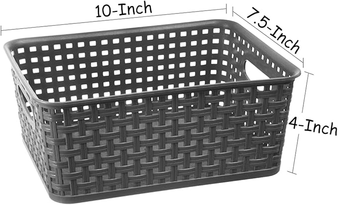 Grey Plastic Woven Storage Basket, 6-Pack Weave Gray Basket Organizer for Kitchen Office Bathroom-NeatNest