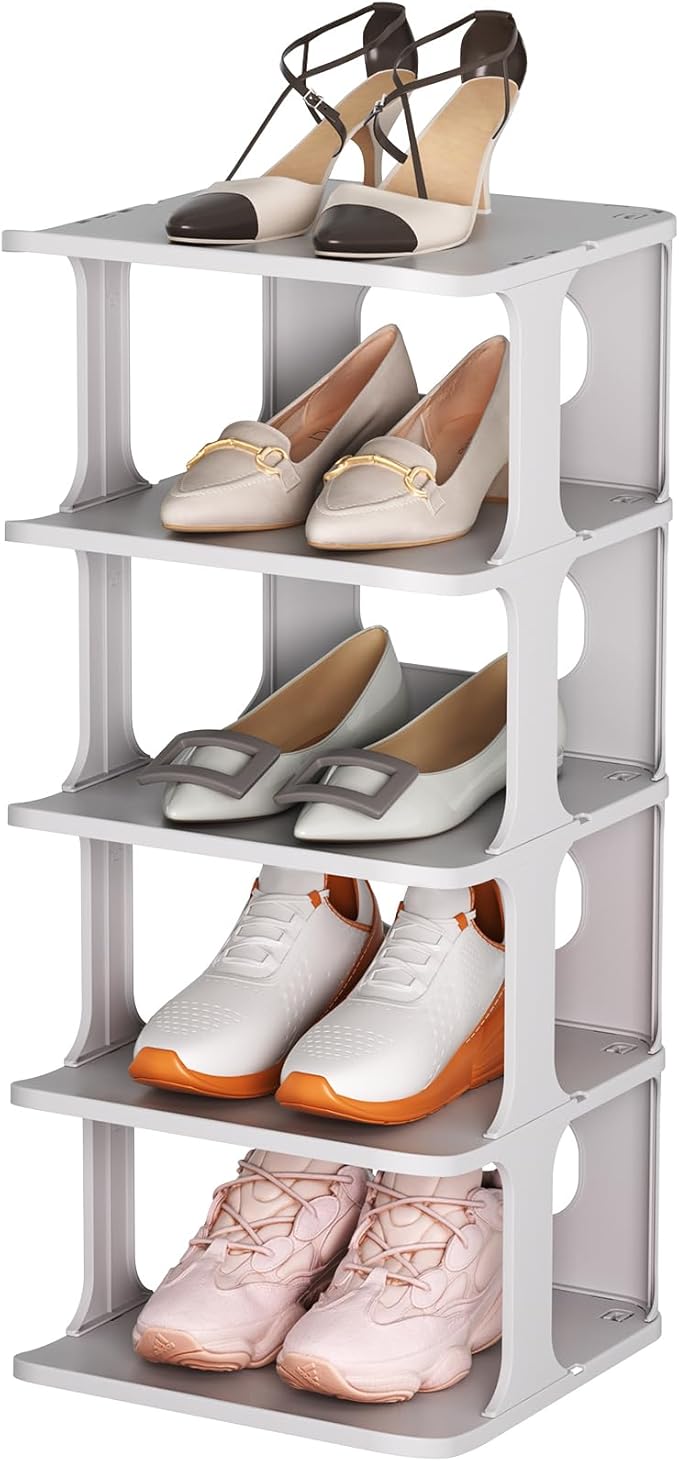 HAIXIN Shoe Rack for Closet - Stackable Shoe Organizer for Closet, Space-Saving Narrow Shoe Rack for Front Door Entrance, Grey-NeatNest