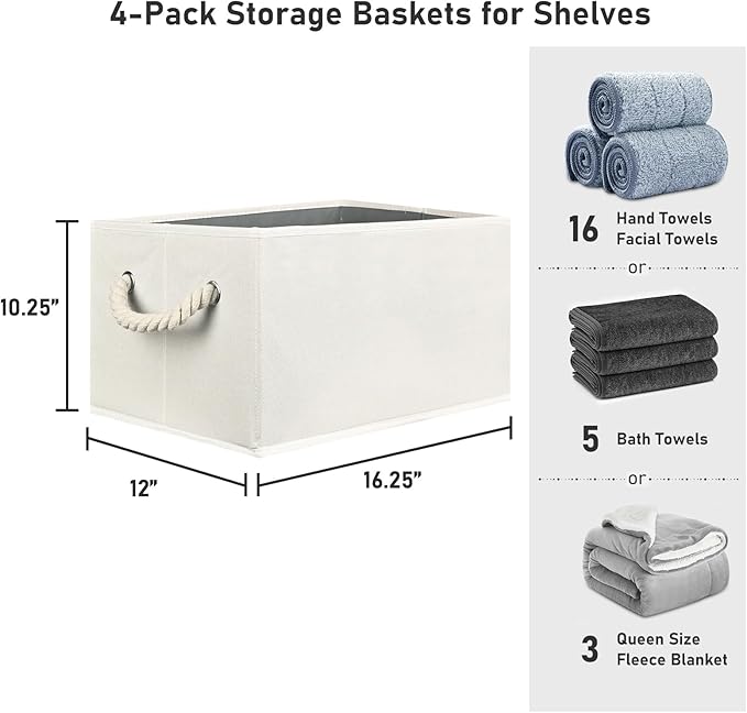 Closet Storage Bins, Linen Closet Organizers and Storage Basket for Shelves, Collapsible Shelf Baskets for Organizing Shelves, Bedroom Clothes Basket, Beige, 3 Pack-NeatNest