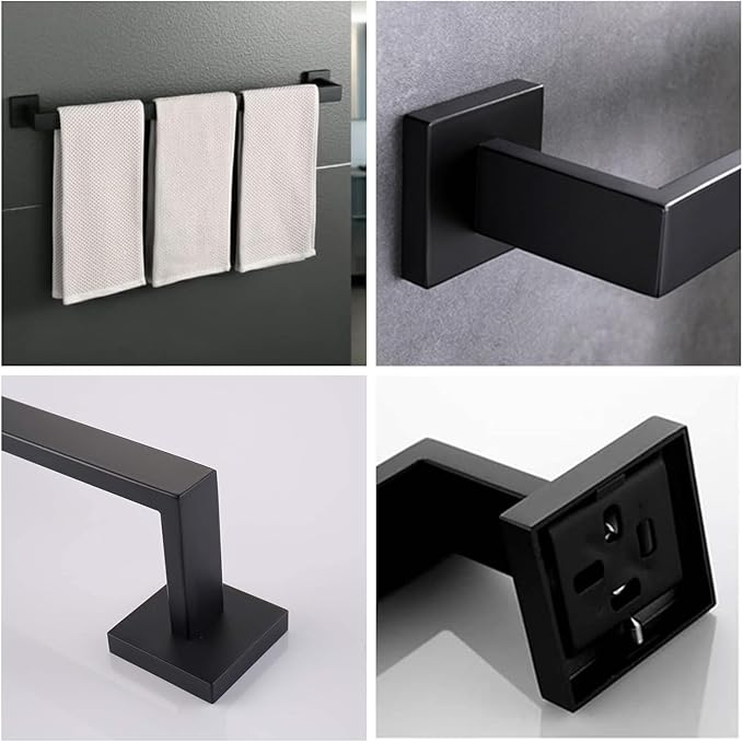2 Packs 28 Inch Towel Bar for Bathroom 12/16/24/28/32/36 Inch Kitchen Towel Holder Brushed Nickel Towel Rod Wall Mounted SUS304 Rustproof Towel Rack Modern Square Design (2, Matte Black, 28 Inch)