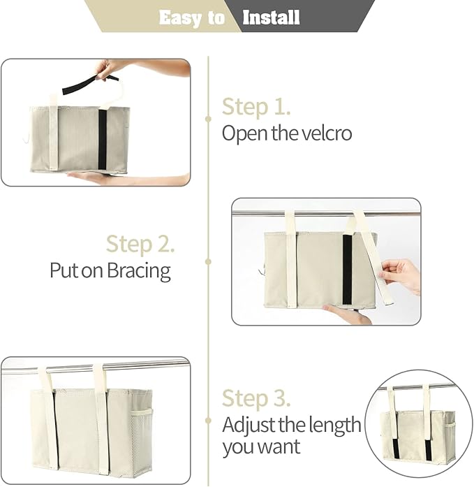 Bunk Bed Organizer, Bedside Caddy Hanging Bed Organizer Storage Bag with 4 Pockets and 2 Hooks, for College Dorm Rooms Bed, Hospital Bed, Baby Bed Rails, 600D Oxford Cloth (Beige)-NeatNest