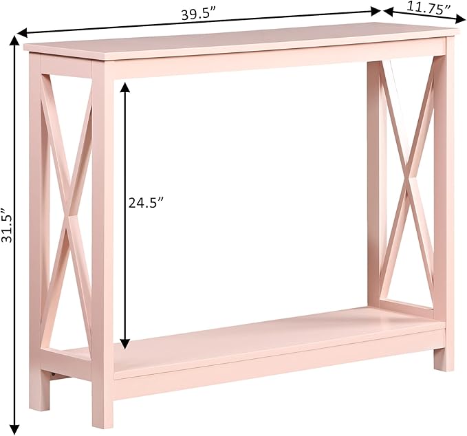 Convenience Concepts Oxford Console Table 39.5" - Sofa Table with Storage Shelf, Transitional Entryway Hall Table for Living Room and Bedroom, Display Foyer Table, Blush Pink-NeatNest