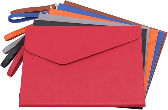 Enyuwlcm PU A4 Leather File Folder Document Holder Folder Stylish Portfolio Envelope Case with Strap and Invisible Magnetic Closure (Black)