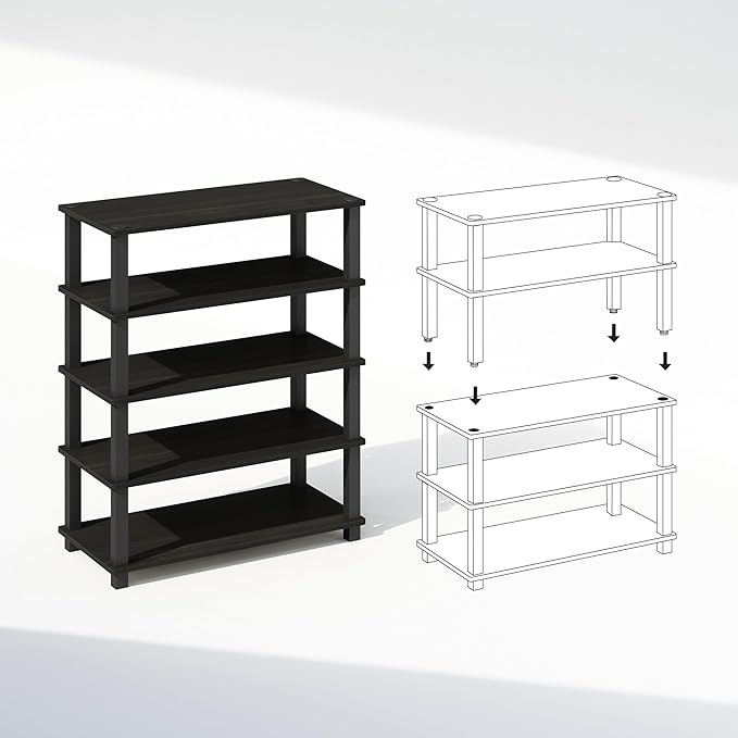 Furinno Turn-S-Tube 3-Tier Multipurpose Stackable Standing Shelves, Espresso/Black, Set of 2-NeatNest