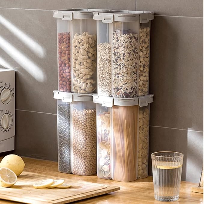 Cereal Storage Containers Airtight, Clear 2.8L Food Storage Containers with Lids and Compartments, Spaghetti Noodle Container for Grain, Flour, Rice, Nuts-NeatNest