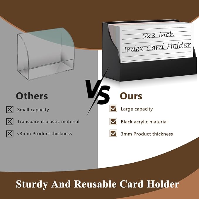 5X8 Index Card Holder Acrylic Black Note Card Holder Index Card Stand Note Card Organizer Box Flash Card Organizer Postcard Display Rack Business Card Storage For School Library(No Card)