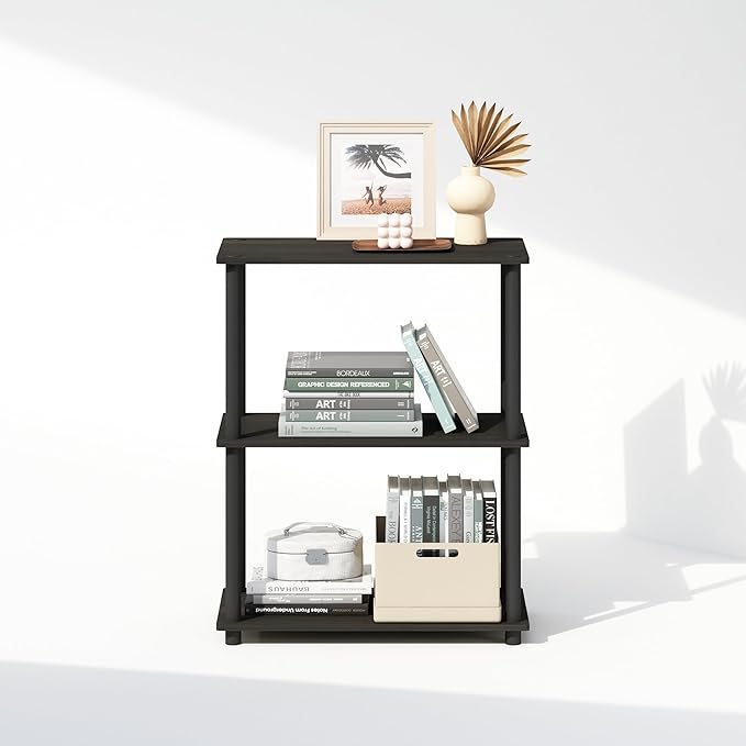 Furinno Turn-N-Tube 3-Tier Multipurpose Compact Bookcase, Espresso/Black-NeatNest