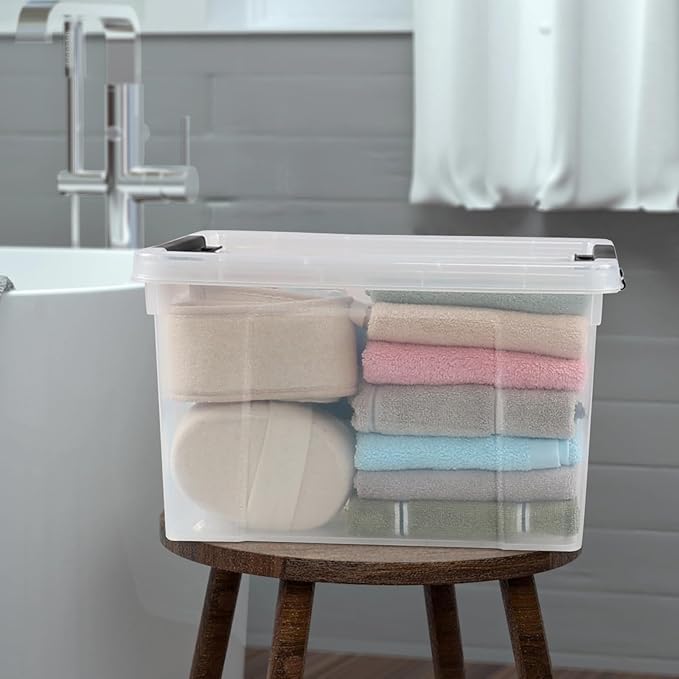 4-Pack 24 Quart Storage Box, Clear Plastic Storage Bin with Wheels