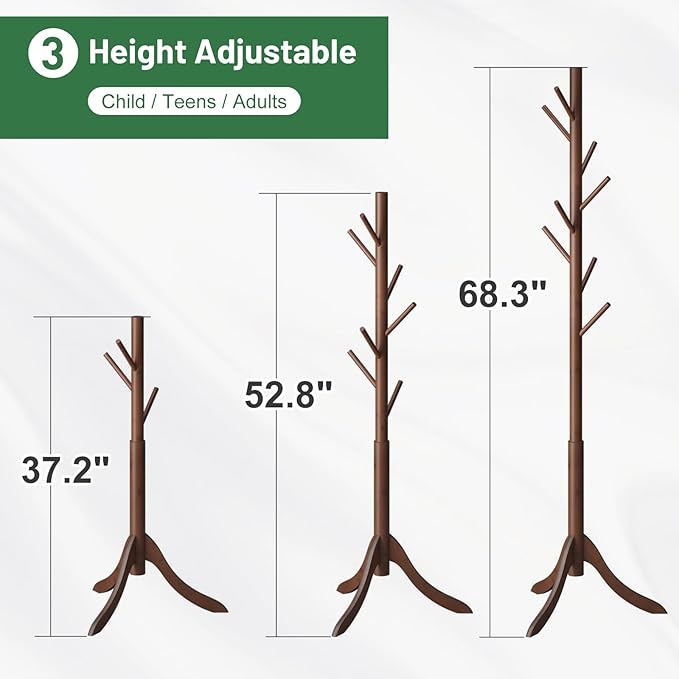 Bamboo Wood Coat Rack Stand, Freestanding Coat Tree with 8 Hooks, Hallway Entryway Hat Hanger Organizer Standing for Bedroom, Office, Clothes, Jackets, Bags, Umbrallas-NeatNest