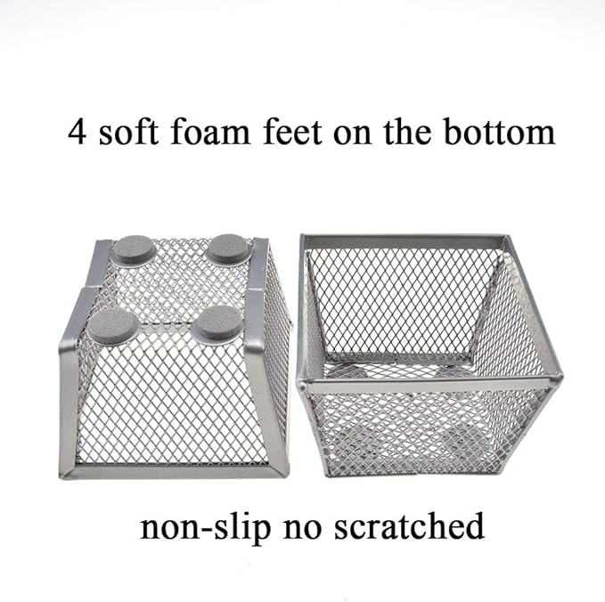 HAHIYO Stackable Paper Clip Mesh Holder cup 2.2" Height 2 Pack Silver Sturdy PaperClip Holder Container for Desk Drawer Organizer Collection for Home Office School Soft Foam Feet No Sharp Edges-NeatNest