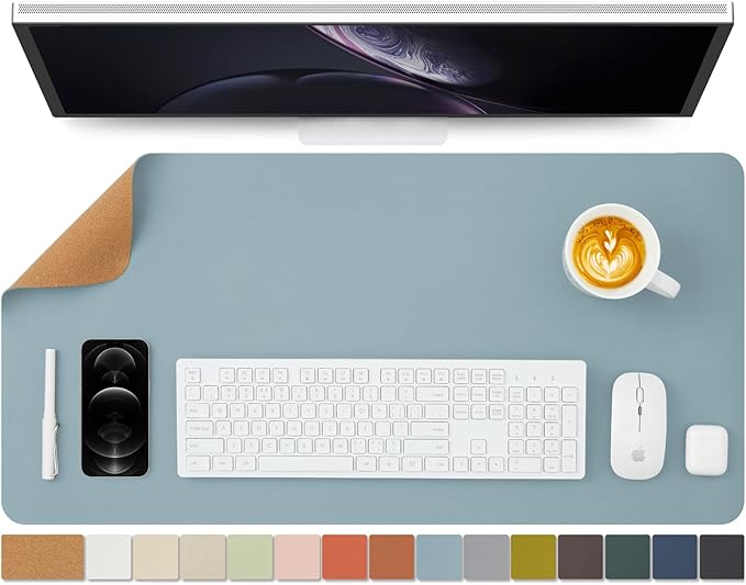 Cork Desk Mat - Dual-Sided Desk Pad for Office and Home - Desk Organization and Accessories - Ideal for Large Mouse Pad and Desk Mats on Top of Desks(Light Blue,80cmx 40cm)-NeatNest