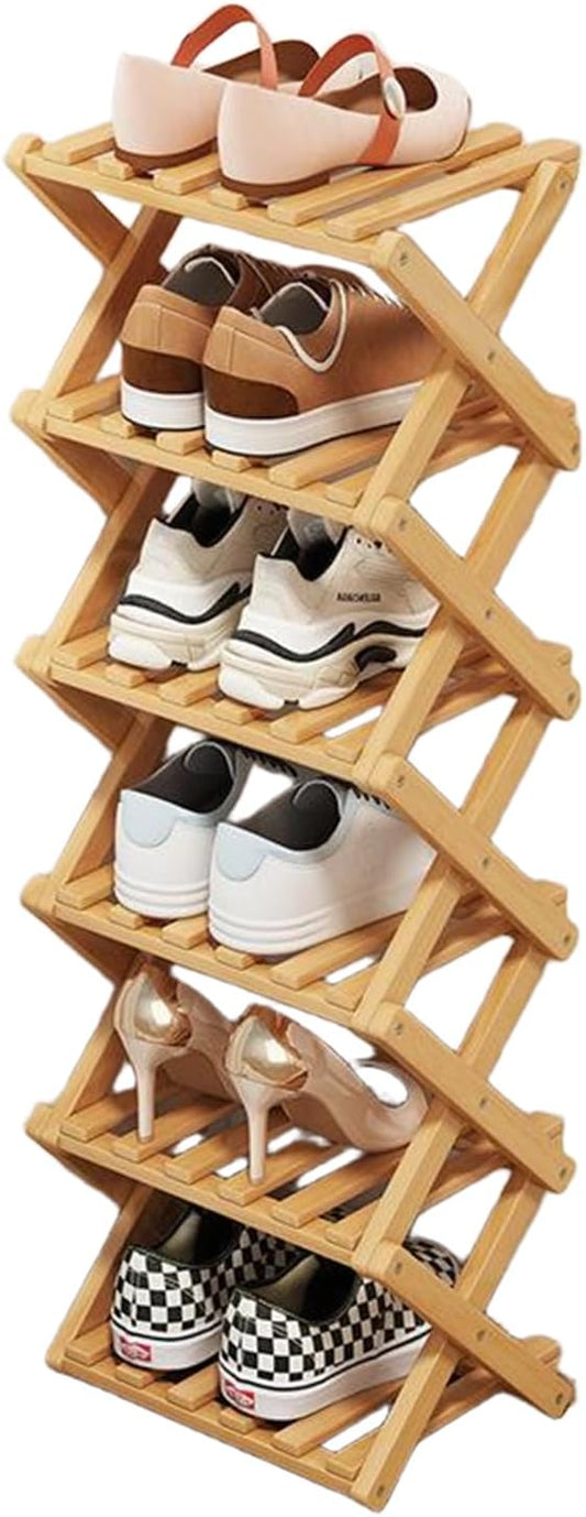 YYW Bamboo Shoe Rack for Entryway, Free Standing Shoe Racks Shelf Closet, Widen Foldable Vertical Shoe Storage Organizer for Living Room-NeatNest