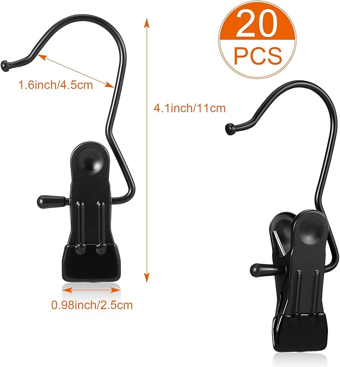 Hotop Boot Hanger Clips for Closet, Laundry Hanging Hooks Heavy Duty Clips Boot Holder Portable Single Hooks Space Saving for Pants Jeans Clothes Hats Tall Towels(Black,20 Pieces)-NeatNest
