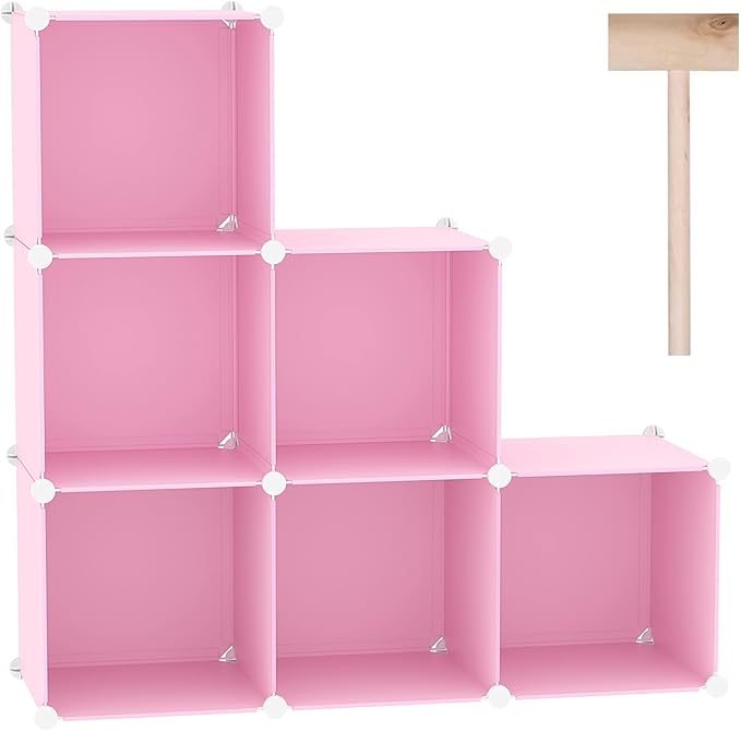 C&AHOME Cube Storage Organizer, 6-Cube Shelves Units, Closet Cabinet, DIY Plastic Modular Book Shelf, Ideal for Bedroom, Living Room, Office, 36.6" L x 12.4" W x 36.6" H Pink UPCS06P-NeatNest