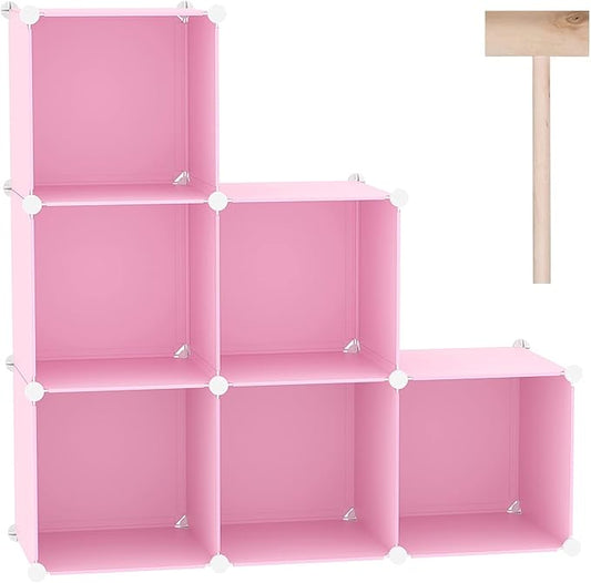 C&AHOME Cube Storage Organizer, 6-Cube Shelves Units, Closet Cabinet, DIY Plastic Modular Book Shelf, Ideal for Bedroom, Living Room, Office, 36.6" L x 12.4" W x 36.6" H Pink UPCS06P-NeatNest