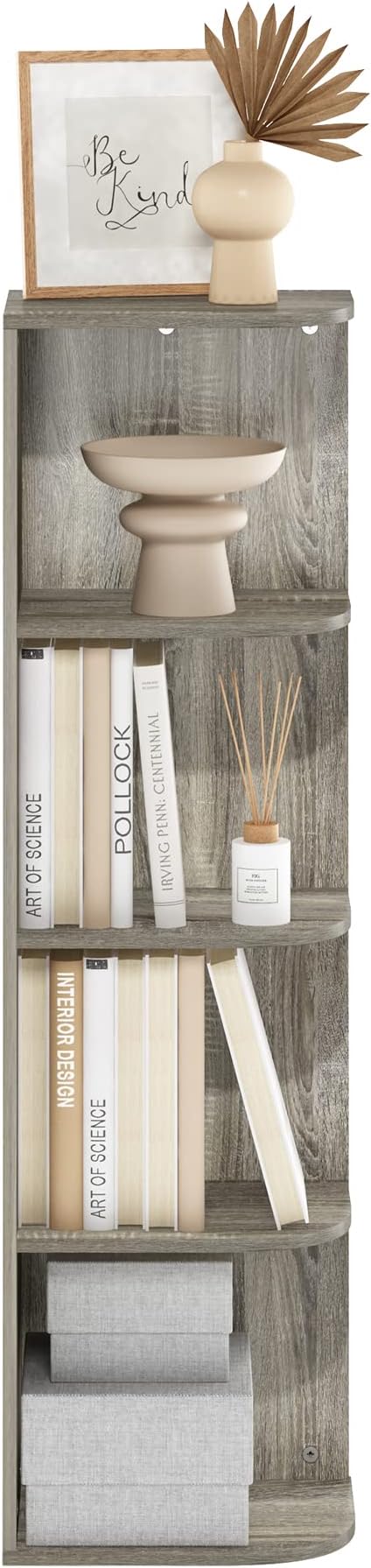 Furinno Pasir 4-Tier Corner Open Shelf Bookcase, French Oak-NeatNest