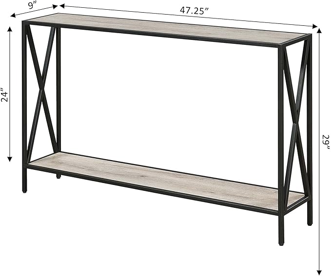 Convenience Concepts Tucson Console Table 47.25" - Modern Sofa Table with Storage Shelf, Entryway Hall Table for Living Room, Sandstone/Black-NeatNest