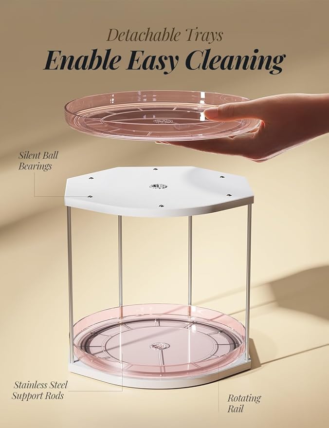 2 Pack 2-Tier Lazy Susan Turntable Organizer – 9.05” Rotating Spice Rack Organizer for Cabinet, Pantry, Tabletop & Counter – Clear Acrylic Lazy Susan for Kitchen, Bathroom & Vanity