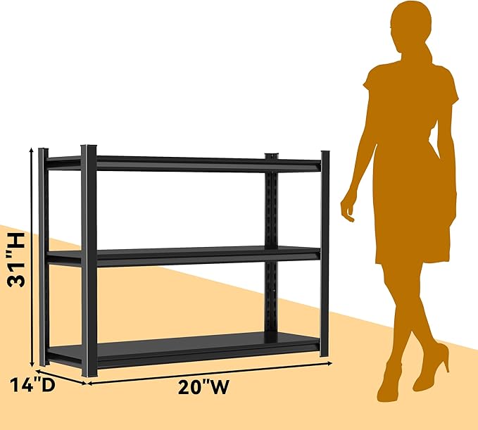 31" H Heavy Duty Garage Shelving Unit, 20" W Adjustable Metal Storage Rack, 4-Tier Metal Shelves, 14" D Industrial Shelving for Garage, Basement, Workshop, Heavy Duty Storage Shelf