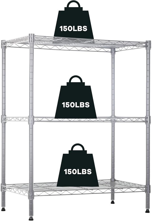 3-Tier Wire Shelving Unit Storage Shelves Shelf Organizer 30"x23"x12" Heavy Duty Metal Storage Rack Wire Rack NSF Height Adjustable for Laundry Bathroom Kitchen Garage Shelving(Chrome)