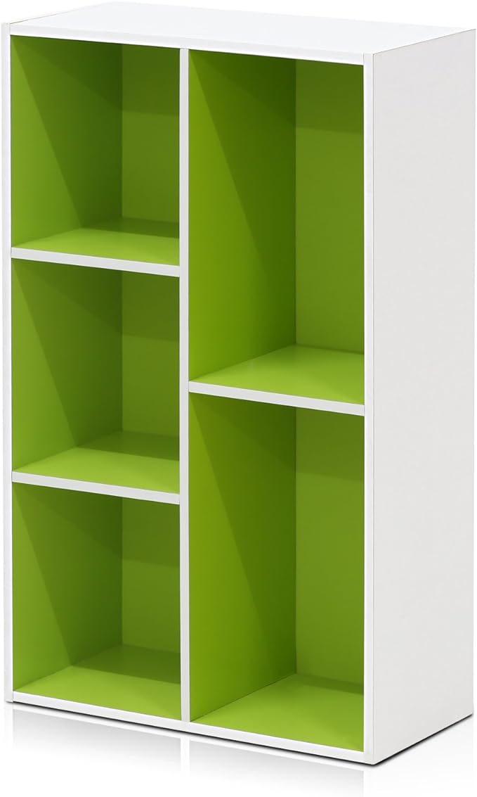 Furinno Luder Bookcase / Book / Storage , 5-Cube, White/Green-NeatNest
